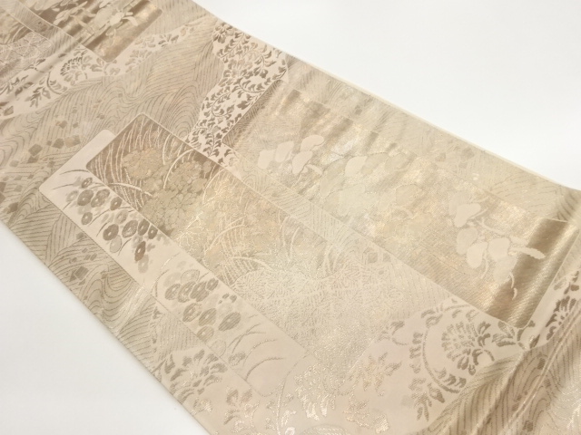 短冊に松・草花模様袋帯